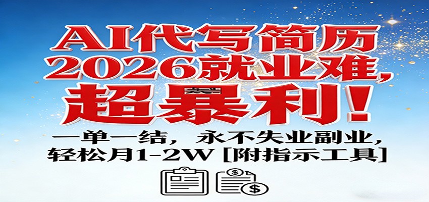 AI代写简历，2026就业难，超暴利！一单一结，永不失业副业，轻松月1-2W【附指令工具】-网创商城
