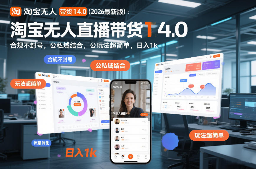 淘宝无人直播带货14.0(2026最新版)：合规不封号，公私域结合，玩法超简单，日入1k+【揭秘】-网创商城