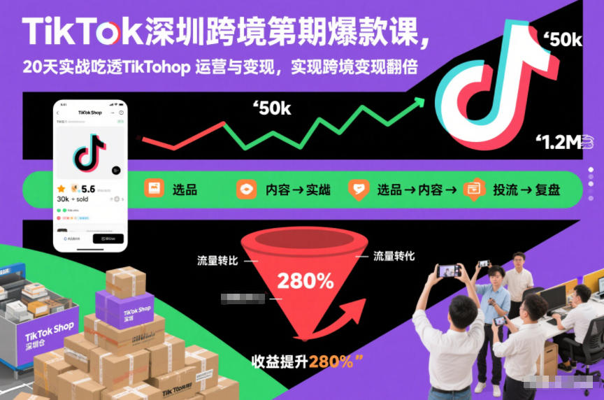 TikTok深圳跨境第2期爆款课，20天实战吃透TikTok Shop运营与变现，实现跨境变现翻倍-网创商城