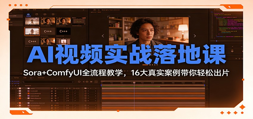 AI视频实战落地课：Sora+ComfyUI全流程教学，16大真实案例带你轻松出片-网创商城