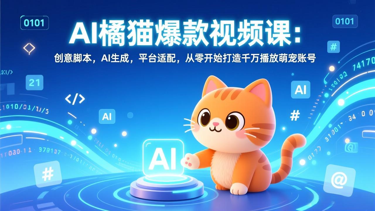 AI橘猫爆款视频课：创意脚本，AI生成，平台适配，从零开始打造千万播放萌宠账号-网创商城