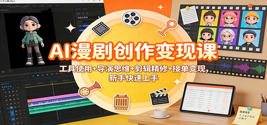 AI漫剧创作变现课：工具使用+导演思维+剪辑精修+接单变现，新手快速上手-网创商城