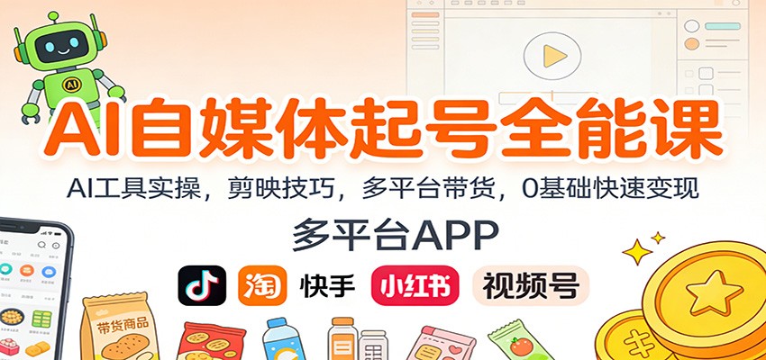 AI自媒体起号全能课：AI工具实操，剪映技巧，多平台带货，0基础快速变现-网创商城