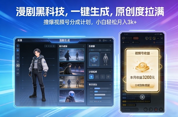 漫剧黑科技，一键生成，原创度拉满，撸爆视频号分成计划，小白轻松月入3k+-网创商城