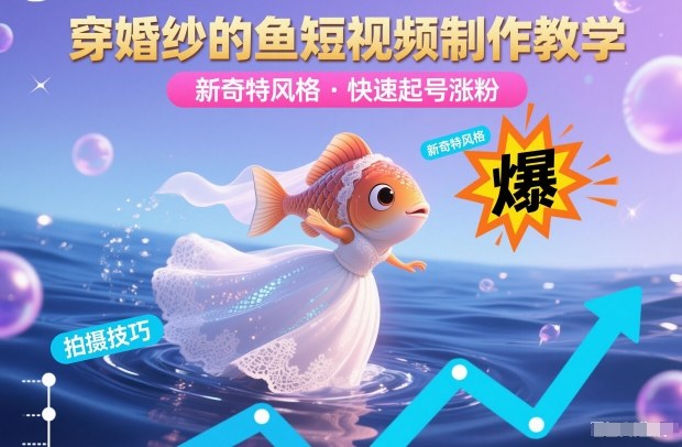 穿婚纱的鱼短视频制作教学,新奇特风格,快速起号涨粉