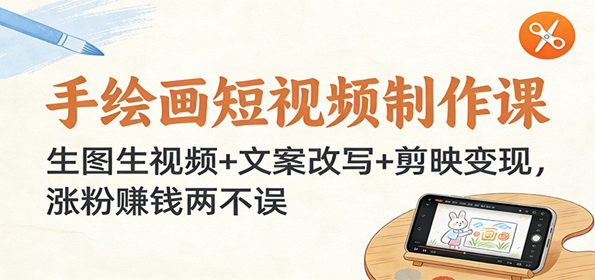 手绘画短视频制作课：生图生视频+文案改写+剪映变现，涨粉赚钱两不误-网创商城