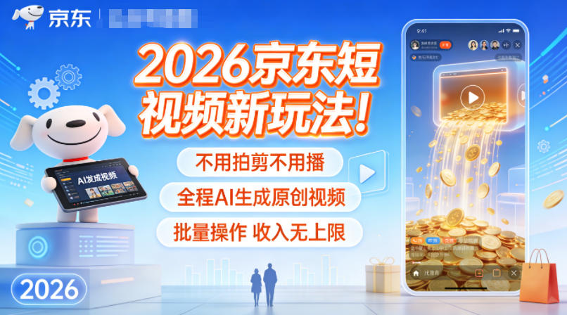 2026京东短视频新玩法！不用拍剪不用播，全程AI生成原创视频，批量操作收入无上限-网创商城
