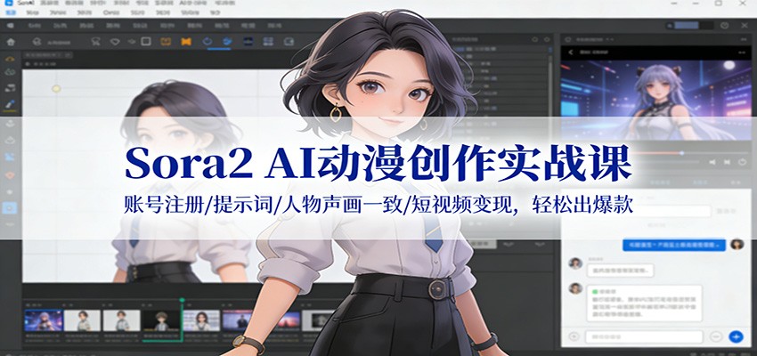 Sora2 AI动漫创作实战课：账号注册/提示词/人物声画一致/短视频变现，轻松出爆款-网创商城