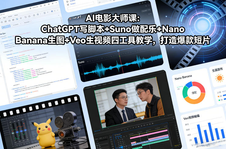 AI电影大师课：ChatGPT写脚本+Suno做配乐+Nano Banana生图+Veo生视频，打造爆款短片-网创商城
