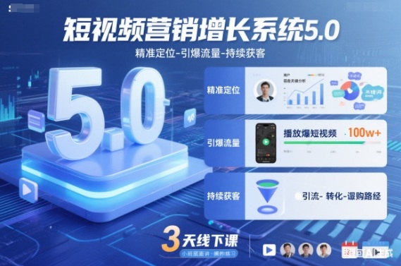 短视频营销增长系统5.0，精准定位-引爆流量-持续获客，3天线下课(音频+图片)-网创商城