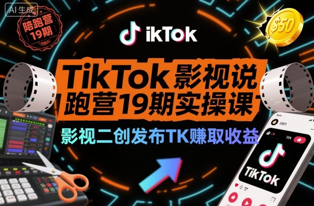 TikTok影视解说陪跑营19期实操课,影视二创发布TK賺取收益,万播收益50美金(更新)-网创商城