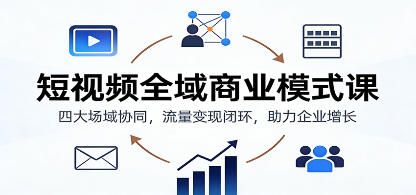 短视频全域商业模式课:四大场域协同,流量变现闭环,助力企业增长-网创商城