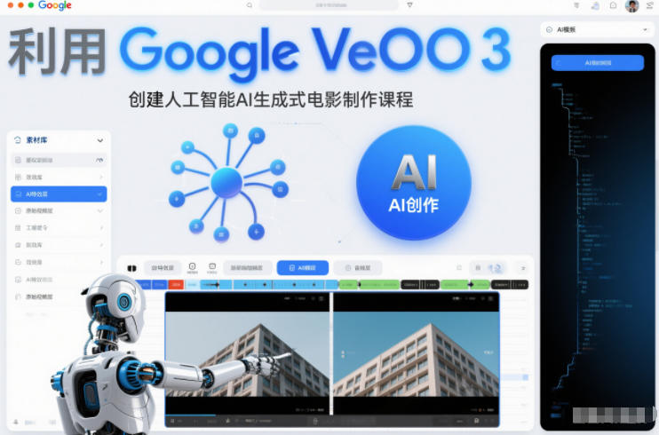 利l用Google Veo 3创建人工智能AI生成式电影制作课程,使用人工智能的力量创建令人惊叹的视频-网创商城