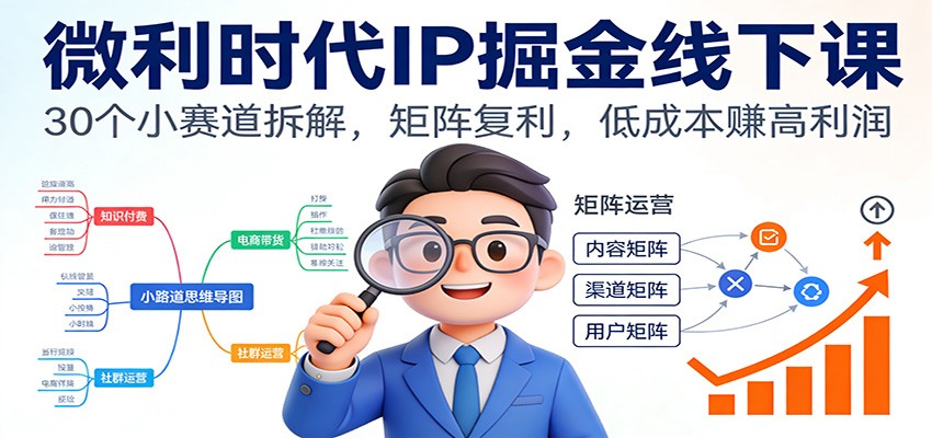 微利时代IP掘金线下课：30个小赛道拆解，矩阵复利，低成本赚高利润-网创商城