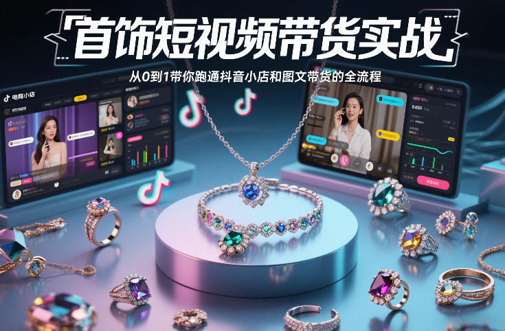 首饰短视频带货实战，从0到1带你跑通抖音小店和图文带货的全流程-网创商城