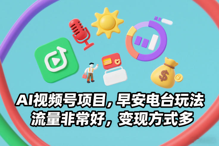 AI视频号项目，早安电台玩法，流量非常好，变现方式多-网创商城