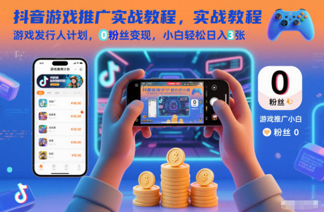 抖音游戏推广实战教程,游戏发行人计划,0粉丝变现,小白轻松日入3张-网创商城
