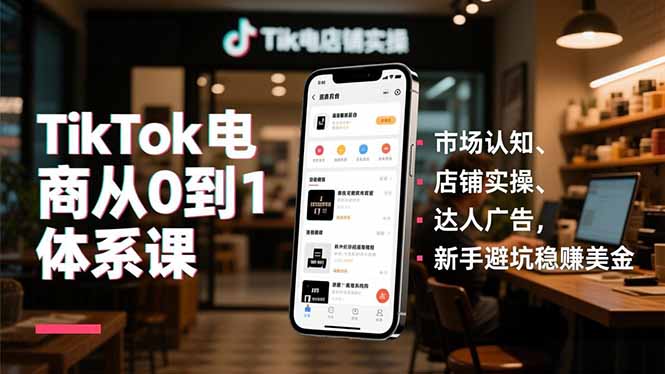 TikTok电商从0到1体系课，市场认知、店铺实操、达人广告，新手避坑稳赚美金-网创商城