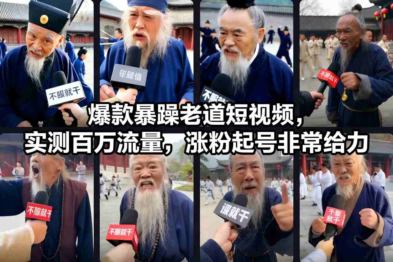 爆款暴躁老道短视频，实测百万流量，涨粉起号非常给力-网创商城