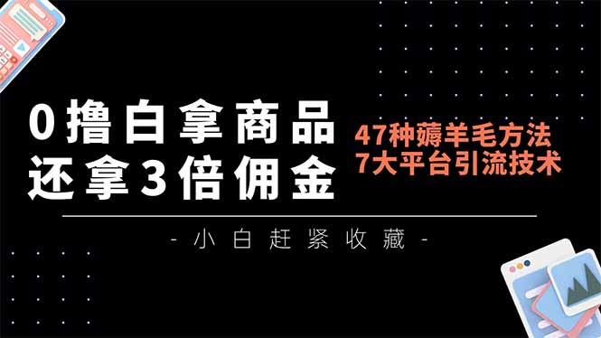 0撸白拿商品，还拿3倍佣金，47种薅羊毛方法，7大平台全方位引流技术教学，精专月入过万-网创商城