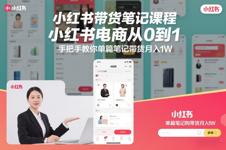 小红书带货笔记课程,小红书电商从0到1,手把手教你单篇笔记带货月入1W-网创商城