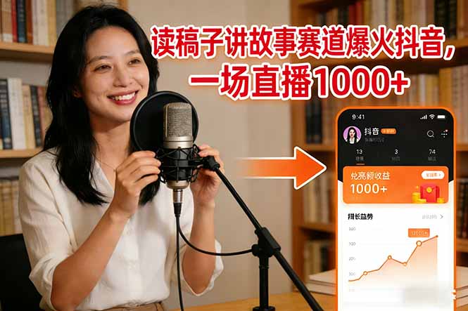读稿子讲故事赛道爆火抖音,一场直播日入1000+-网创商城
