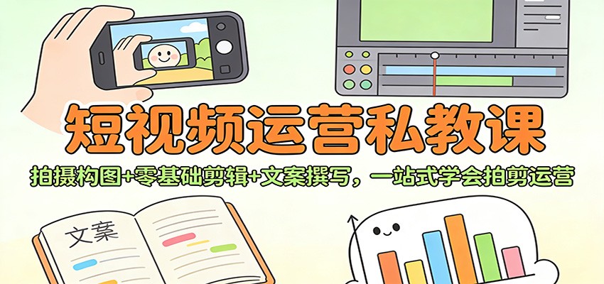 短视频运营私教课：拍摄构图+零基础剪辑 +文案撰写，一站式学会拍剪运营-网创商城