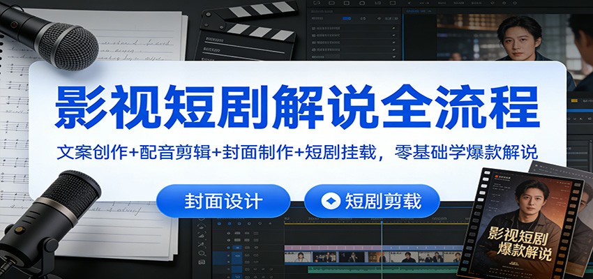 影视短剧解说全流程：文案创作+配音剪辑+封面制作+短剧挂载，零基础学爆款解说-网创商城