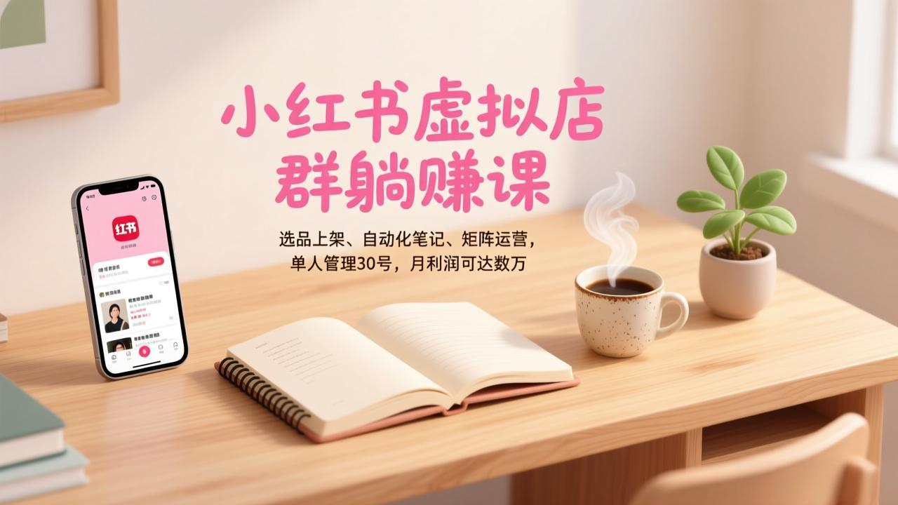 小红书虚拟店群躺赚课，选品上架、自动化笔记、矩阵运营，单人管理30号，月利润可达数万-网创商城