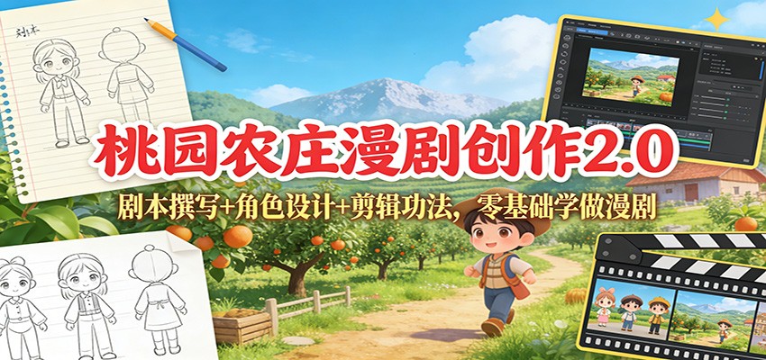 桃园农庄漫剧创作2.0：剧本撰写+角色设计+剪辑功法，零基础学做漫剧-网创商城
