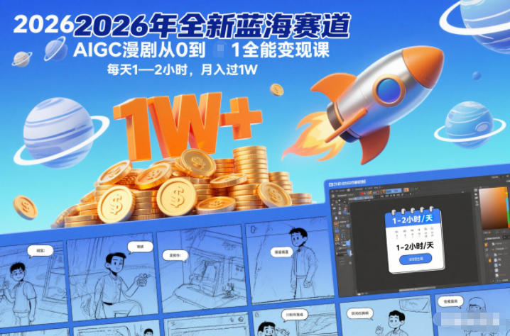 2026年全新蓝海赛道AIGC漫剧从0到1全能变现课，每天1—2小时，月入过1W-网创商城