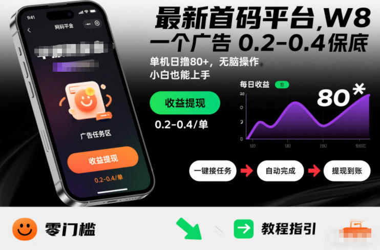 最新首码平台,一个广告 0.2-0.4 保底,单机日撸80+,可矩阵无脑操作,小白也能上手【揭秘】-网创商城