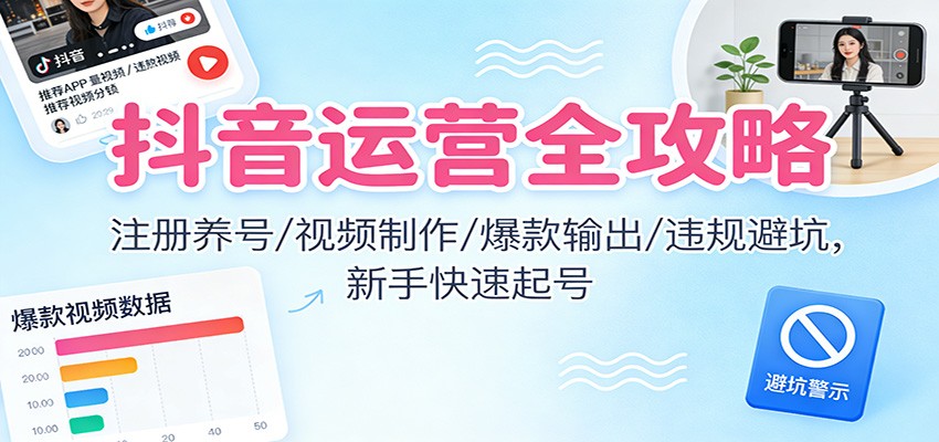 抖音运营全攻略：注册养号/视频制作/爆款输出/违规避坑，新手快速起号-网创商城