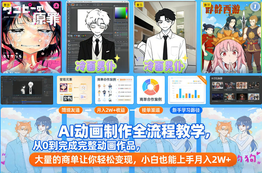 AI动画制作全流程教学，从0到完成完整动画作品，大量的商单让你轻松变现，小白也能上手月入2W+-网创商城