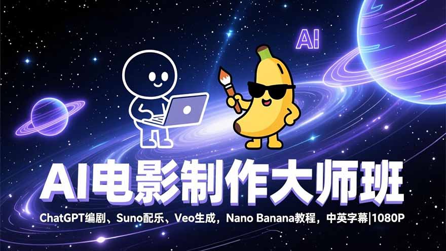 AI电影制作大师班：ChatGPT编剧、Suno配乐、Veo生成，Nano Banana教程，中英字幕|1080P-网创商城