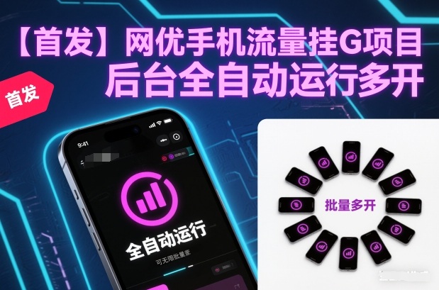 【首发】网优手机流量挂G项目，后台全自动运行，可无限批量多开【揭秘】-网创商城