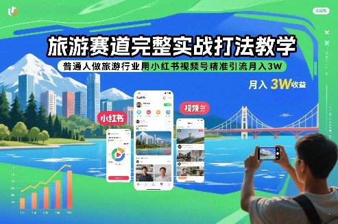 旅游赛道完整实战打法教学，普通人做旅游行业用小红书视频号精准引流月入3W-网创商城
