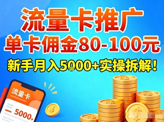 流量卡推广，单卡佣金80-100，新手月入5k+实操拆解！-网创商城
