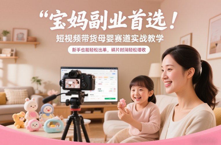 宝妈副业首选！短视频带货母婴赛道实战教学，新手也能轻松出单，碎片时间轻松增收-网创商城
