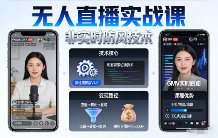 宝子哥无人直播实战课,非实时防风技术,聚焦抖音快手等平台直播带货,轻松开启直播变现之路(更新2026)-网创商城
