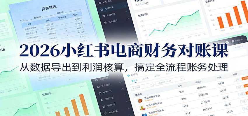 2026小红书电商财务对账课:从数据导出到利润核算,搞定全流程账务处理-网创商城