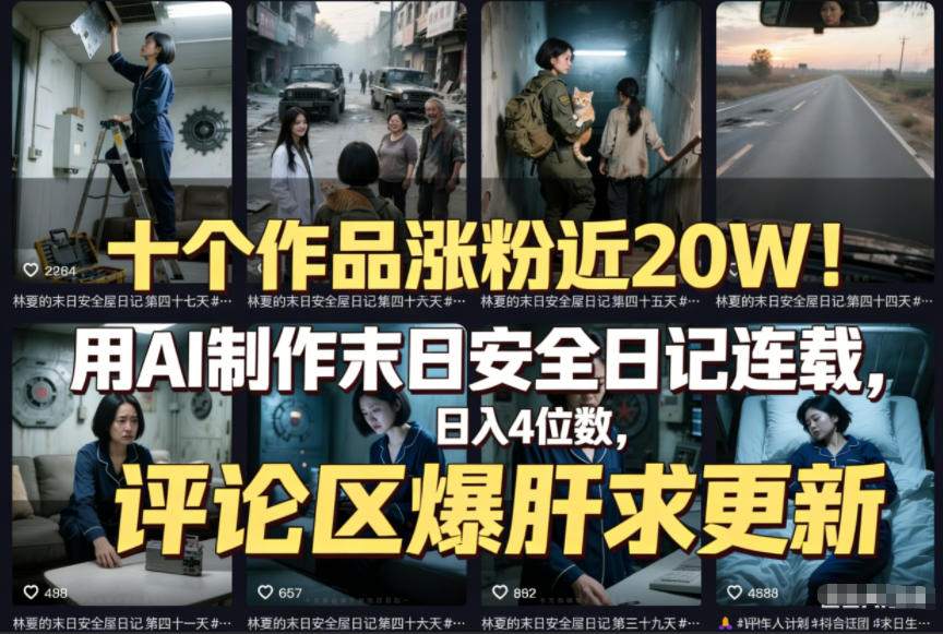 十个作品涨粉近20W!用AI制作末日安全日记连载,日入4位数,评论区爆肝求更新(附详细步骤)-网创商城