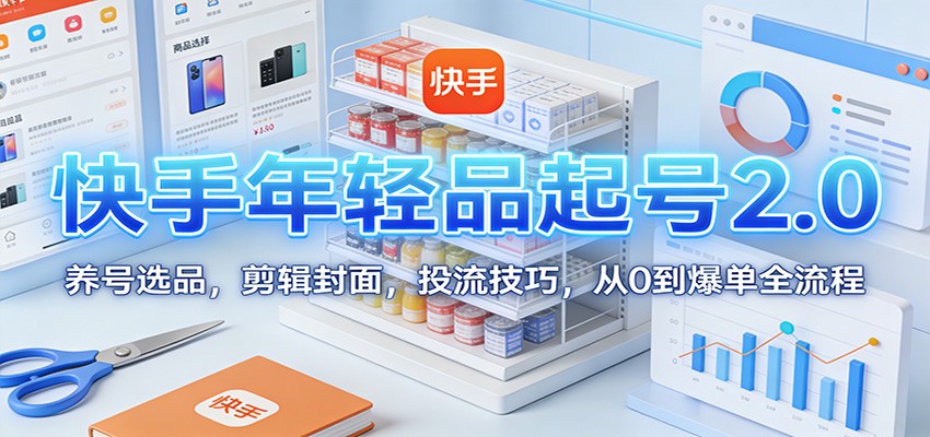 快手年轻品起号2.0：养号选品，剪辑封面，投流技巧，从0到爆单全流程-网创商城