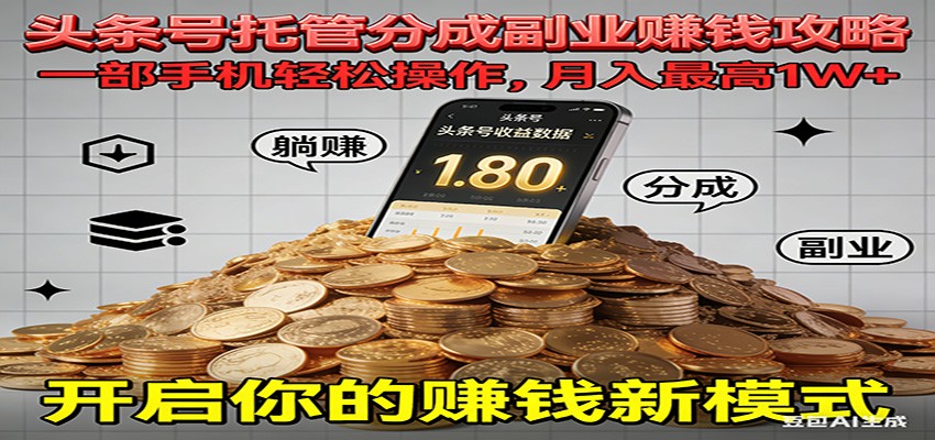 全程托管今日头条，一部手机就可以开干，最高躺赚1W+-网创商城