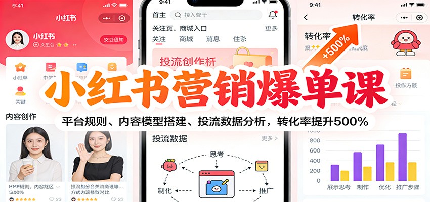 小红书营销爆单课：平台规则、内容模型搭建、投流数据分析，转化率提升500%-网创商城
