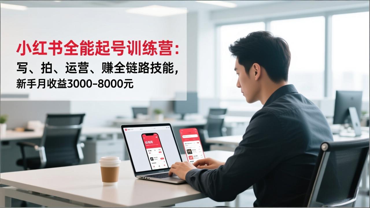 小红书全能起号训练营：写、拍、运营、赚全链路技能，新手月收益3000-8000元-网创商城