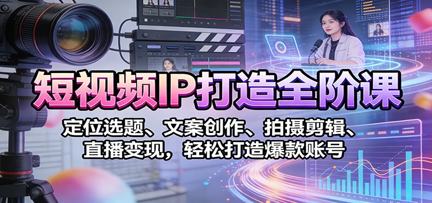 短视频IP打造全阶课：定位选题、文案创作、拍摄剪辑、直播变现，轻松打造爆款账号-网创商城