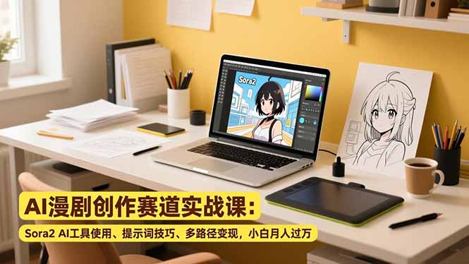 AI漫剧创作赛道实战课：Sora2 AI工具使用、提示词技巧、多路径变现，小白月入过万-网创商城