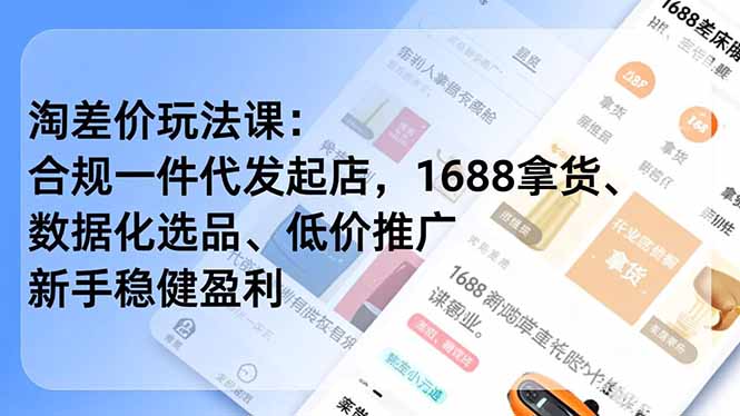 淘差价玩法课：合规一件代发起店，1688拿货、数据化选品、低价推广，新手稳健盈利(更新12月-网创商城