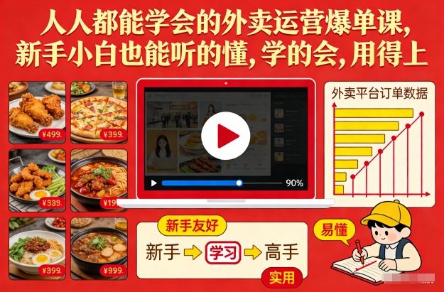 人人都能学会的外卖运营爆单课，新手小白也能听的懂，学的会，用得上-网创商城